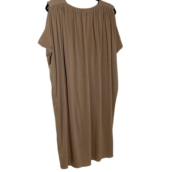 LIGHT brown shift dress with cold shoulders. Short sleeves.V neck. 100% Tencel - Picture 4 of 9